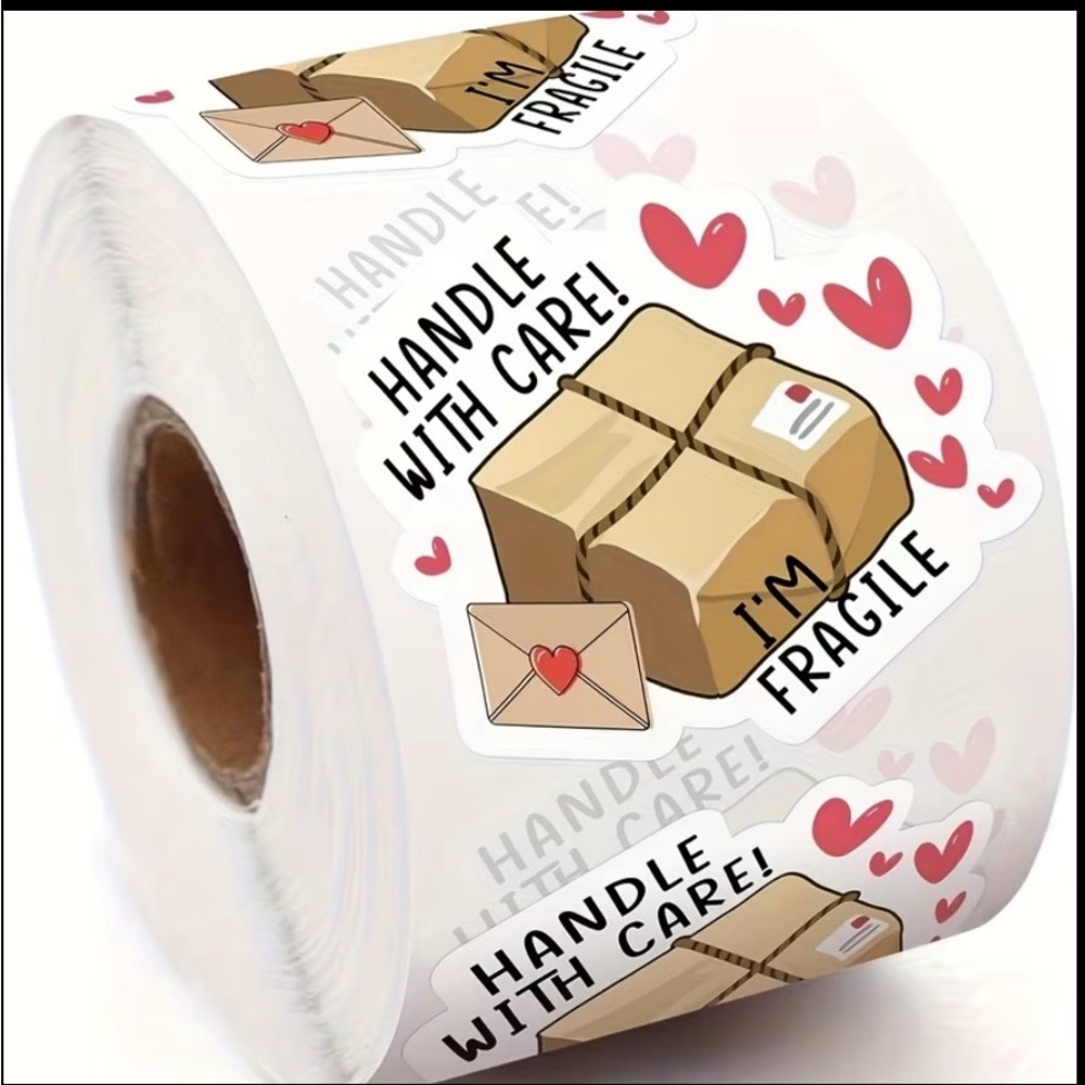 Roll of 500 Handle with Care Fragile Stickers - Picture 2 of 3